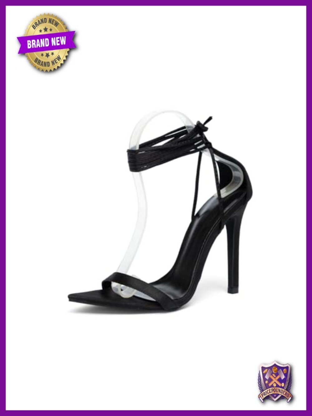 Pointed Toe Stiletto Heel Sandals with Ankle Bow Strap, Faux Leather, Party